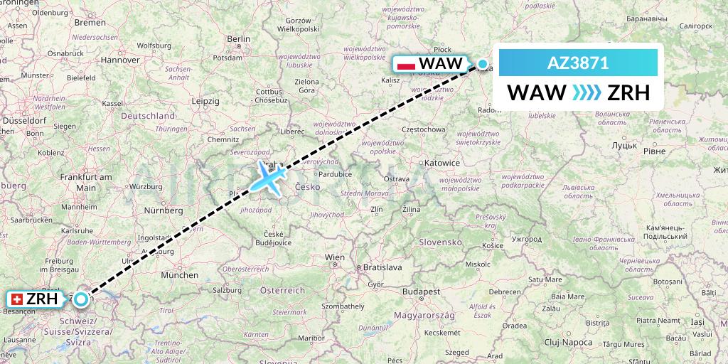 AZ3871 ITA Airways Flight Map: Warsaw to Zurich