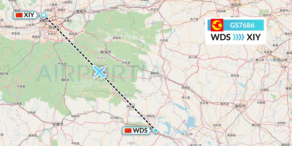GS7686 Tianjin Airlines Flight Map: Shiyan to Xi'an