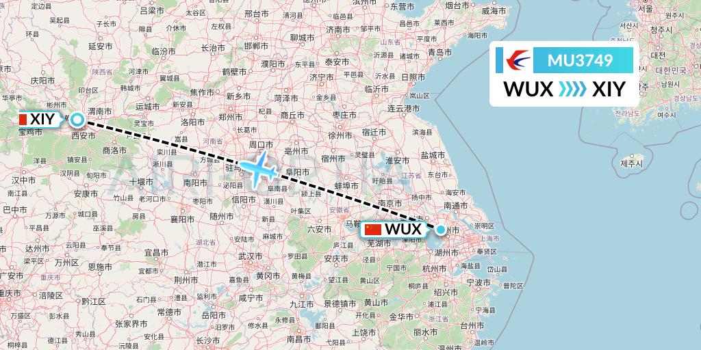 MU3749 China Eastern Airlines Flight Map: Wuxi to Xi'an