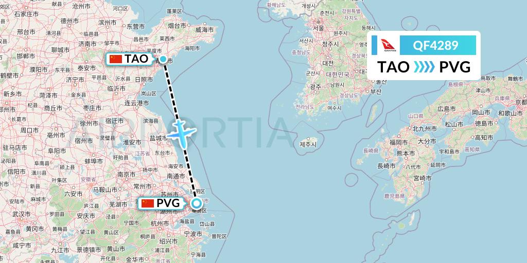 QF4289 Qantas Flight Map: Qingdao to Shanghai
