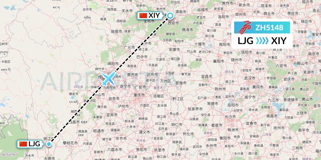 ZH5148 Shenzhen Airlines Flight Map: Lijiang to Xi'an