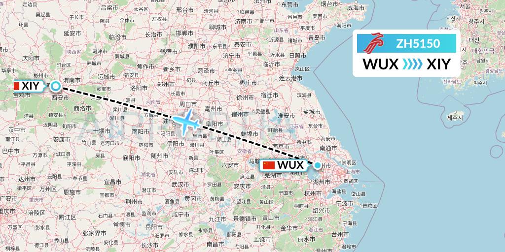 ZH5150 Shenzhen Airlines Flight Map: Wuxi to Xi'an