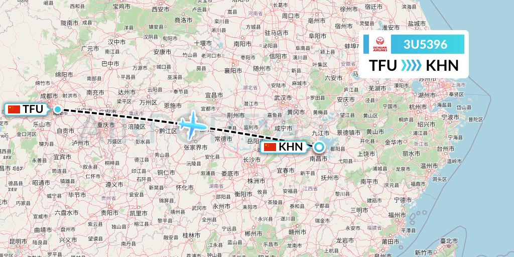 3U5396 Sichuan Airlines Flight Map: Chengdu to Nanchang