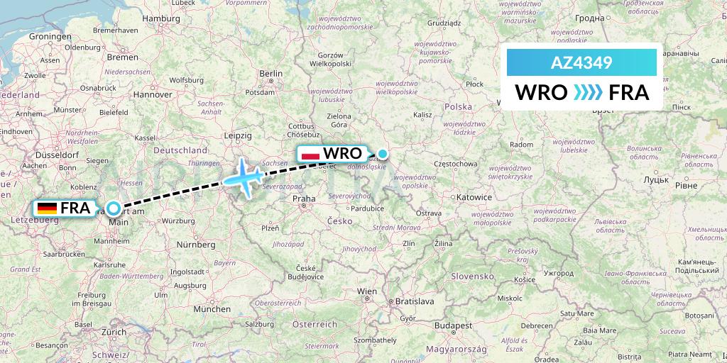 AZ4349 ITA Airways Flight Map: Wroclaw to Frankfurt