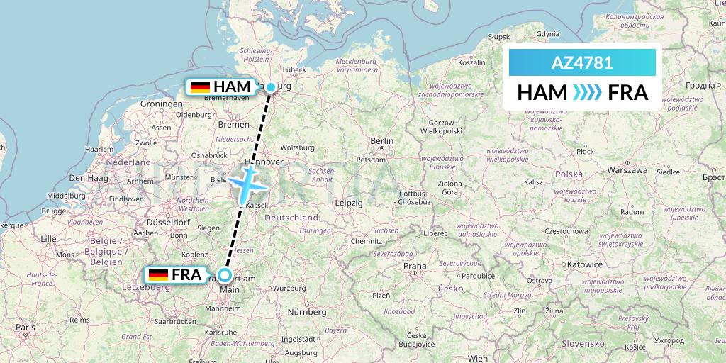 AZ4781 ITA Airways Flight Map: Hamburg to Frankfurt