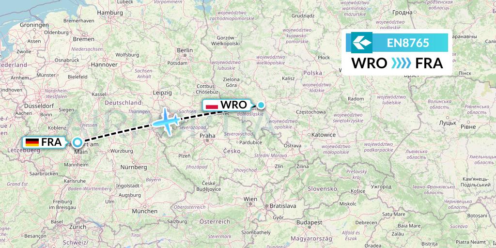 EN8765 Air Dolomiti Flight Map: Wroclaw to Frankfurt