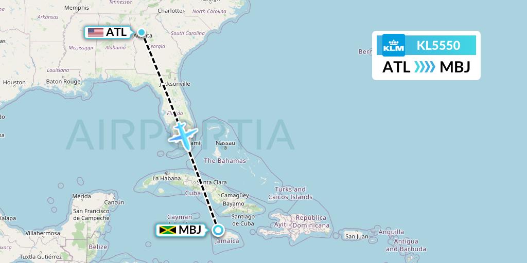 KL5550 KLM Flight Map: Atlanta to Montego Bay