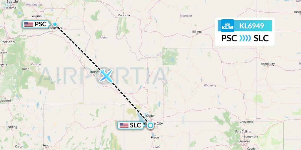 KL6949 KLM Flight Map: Pasco to Salt Lake City