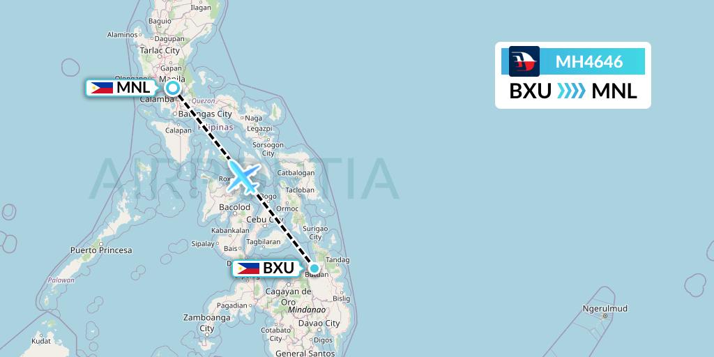 MH4646 Malaysia Airlines Flight Map: Butuan to Manila