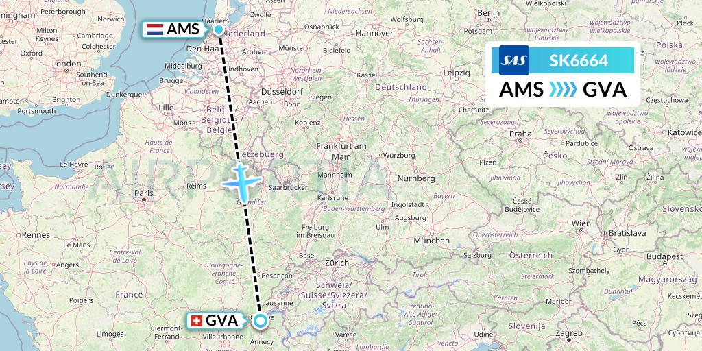SK6664 SAS Flight Map: Amsterdam to Geneva