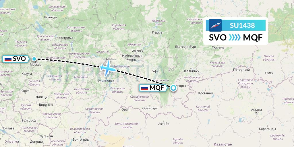 SU1438 Aeroflot Flight Map: Moscow to Magnitogorsk