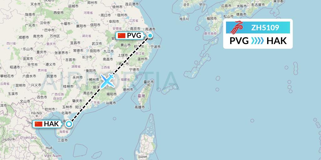 ZH5109 Shenzhen Airlines Flight Map: Shanghai to Haikou
