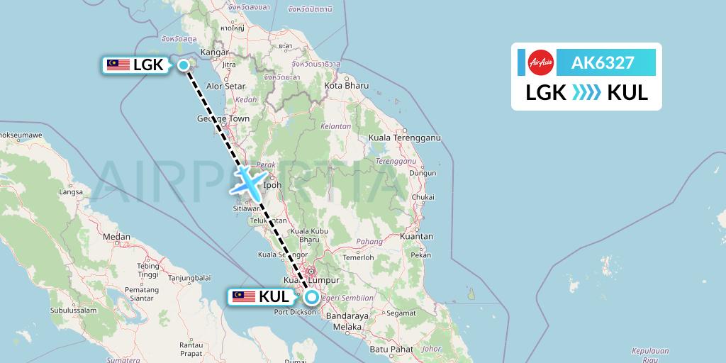AK6327 AirAsia Flight Map: Langkawi to Kuala Lumpur