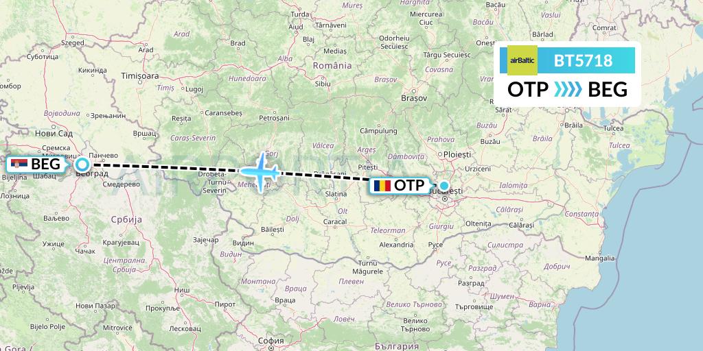 BT5718 Air Baltic Flight Map: Bucharest to Belgrade