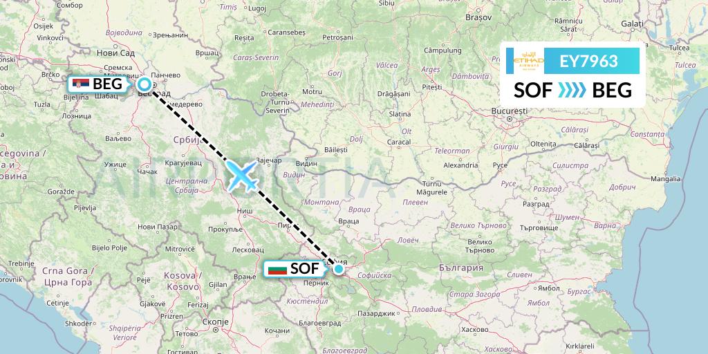 EY7963 Etihad Airways Flight Map: Sofia to Belgrade