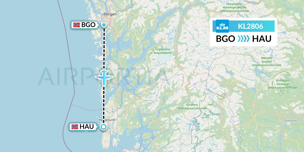 KL2806 KLM Flight Map: Bergen to Haugesund