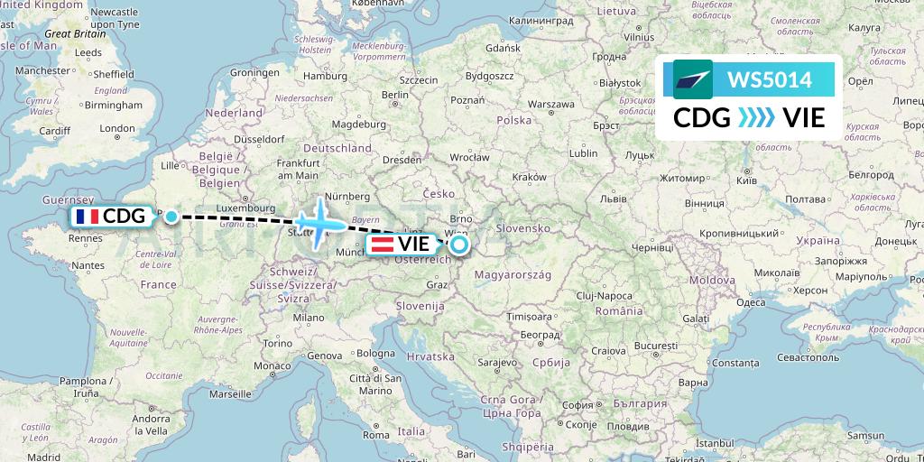 WS5014 WestJet Flight Map: Paris to Vienna