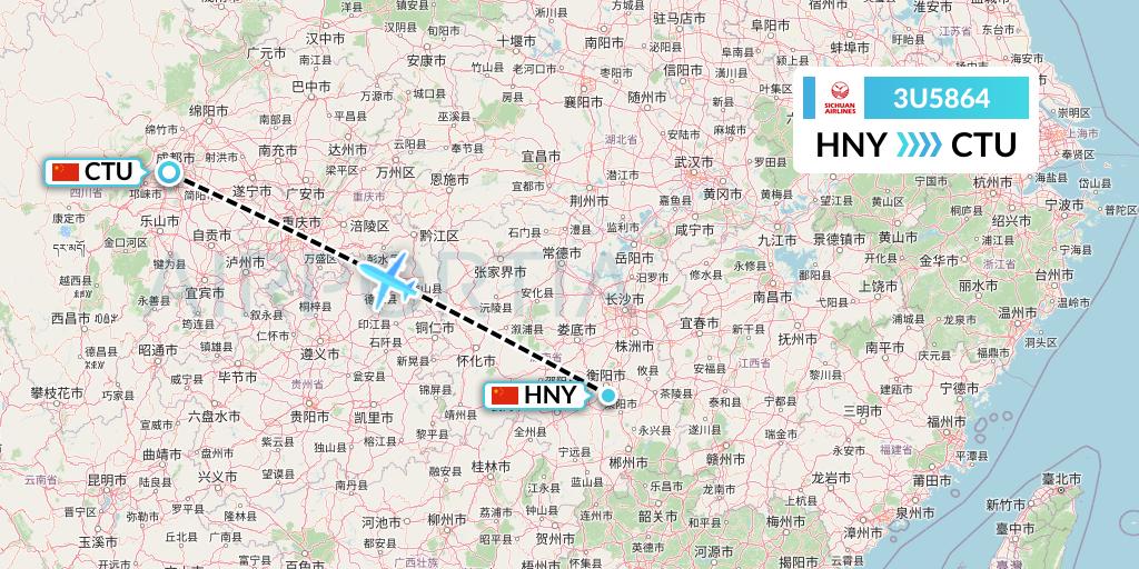 3U5864 Sichuan Airlines Flight Map: Hengyang to Chengdu