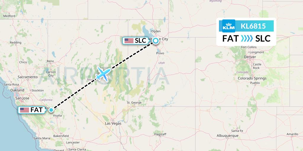 KL6815 KLM Flight Map: Fresno to Salt Lake City