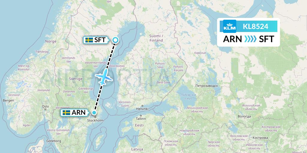 KL8524 KLM Flight Map: Stockholm to Skelleftea