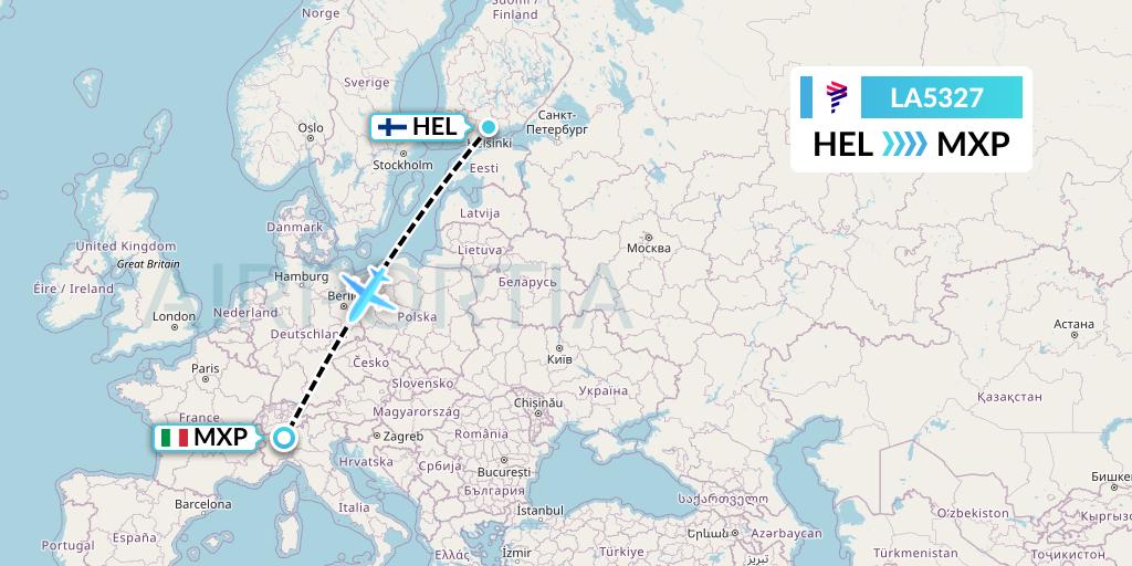 LA5327 LAN Airlines Flight Map: Helsinki to Milan