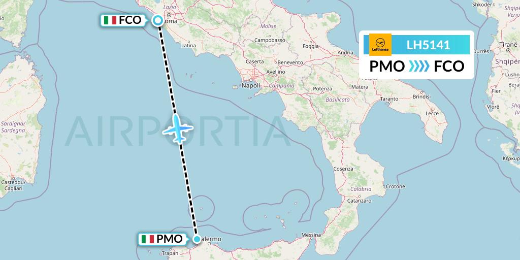 LH5141 Lufthansa Flight Map: Palermo to Rome