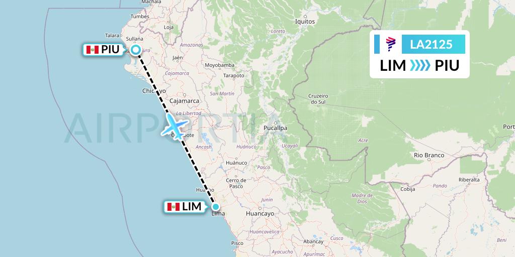 LA2125 LAN Airlines Flight Map: Lima to Piura
