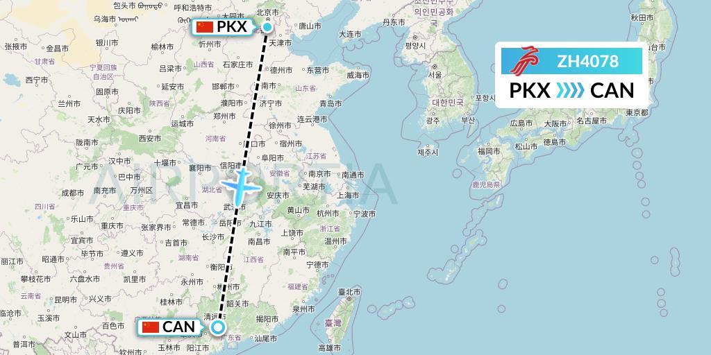 ZH4078 Shenzhen Airlines Flight Map: Beijing to Guangzhou
