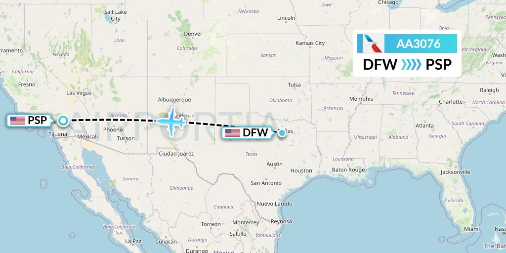 AA3076 American Airlines Flight Map: Dallas to Palm Springs