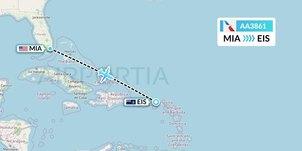 AA3861 American Airlines Flight Map: Miami to Beef Island