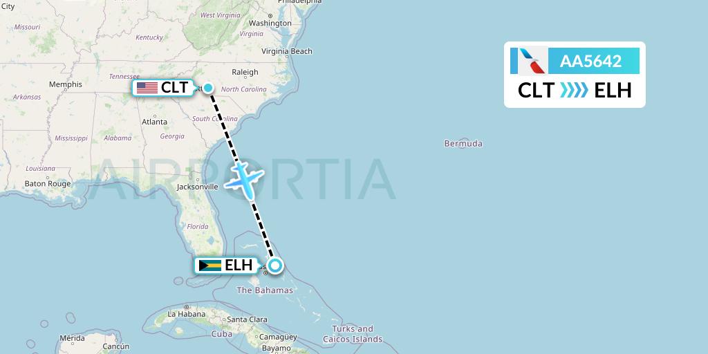 AA5642 American Airlines Flight Map: Charlotte to North Eleuthera
