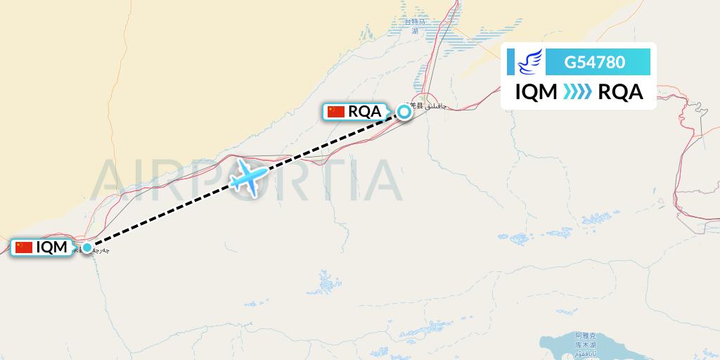 G54780 China Express Airlines Flight Map: Qiemo to Korla