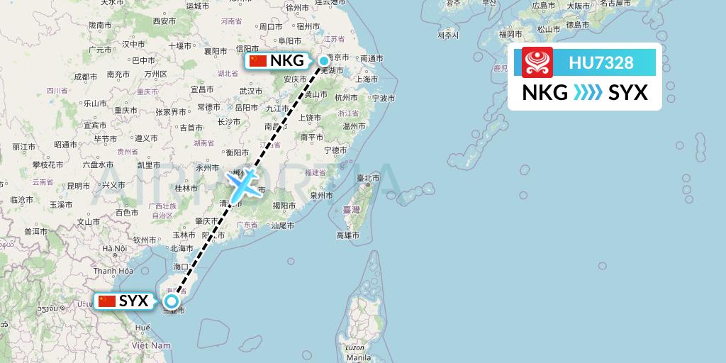 HU7328 Hainan Airlines Flight Map: Nanjing to Sanya