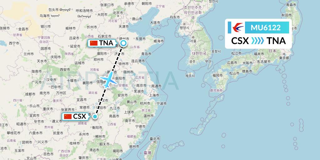 MU6122 China Eastern Airlines Flight Map: Changsha to Jinan