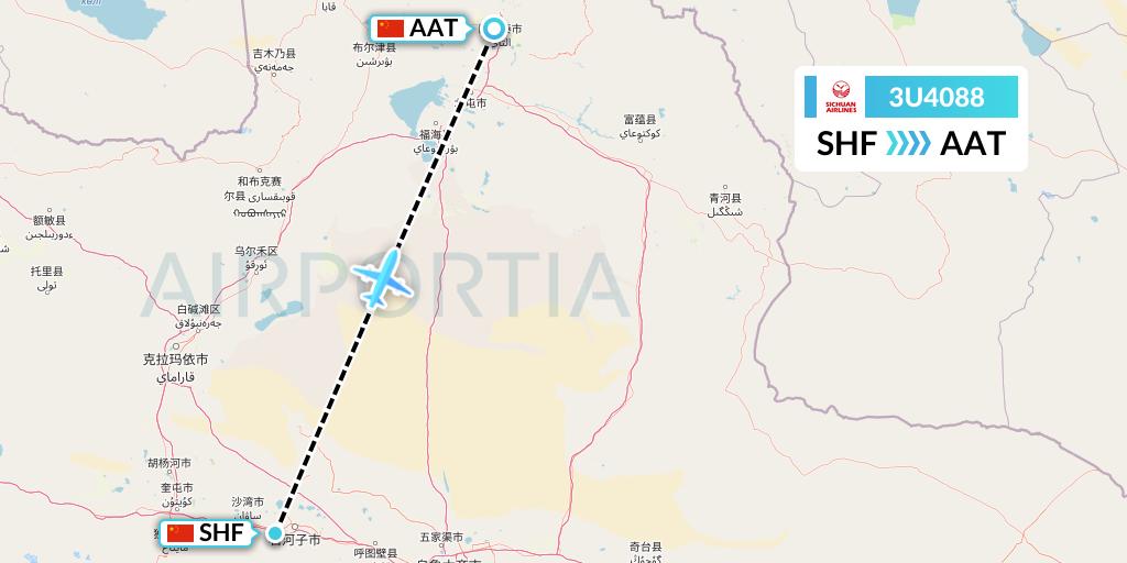 3U4088 Sichuan Airlines Flight Map: Shihezi to Altay