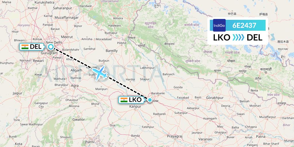 6E2437 IndiGo Airlines Flight Map: Lucknow to Delhi