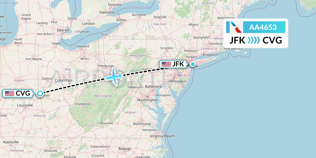 AA4653 American Airlines Flight Map: New York to Cincinnati