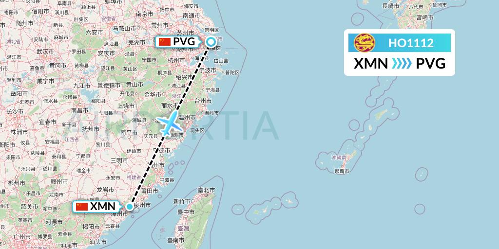 HO1112 Juneyao Airlines Flight Map: Xiamen to Shanghai
