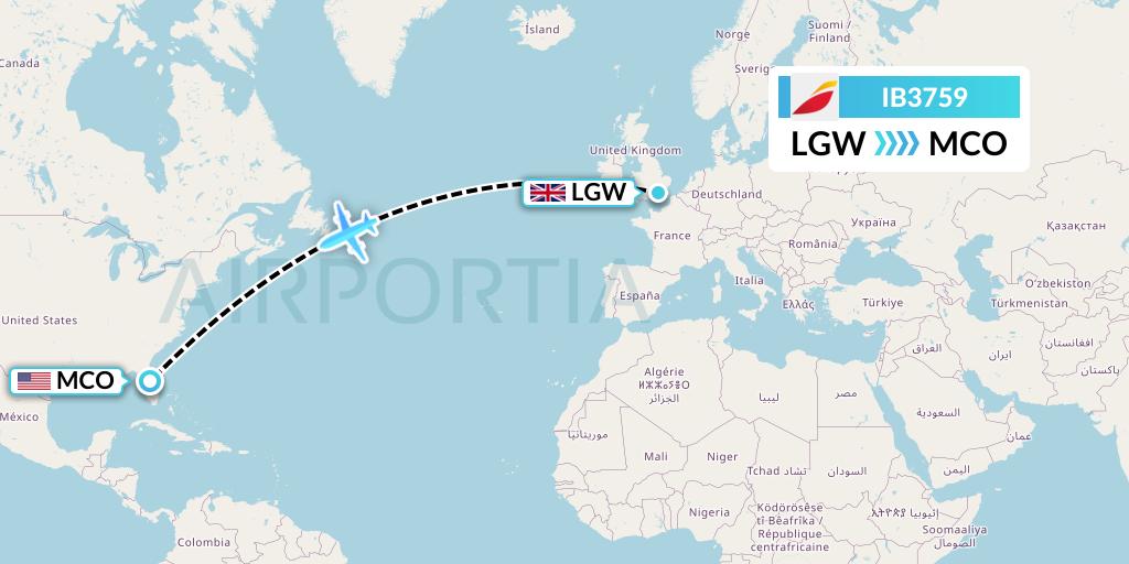 IB3759 Iberia Flight Map: London to Orlando