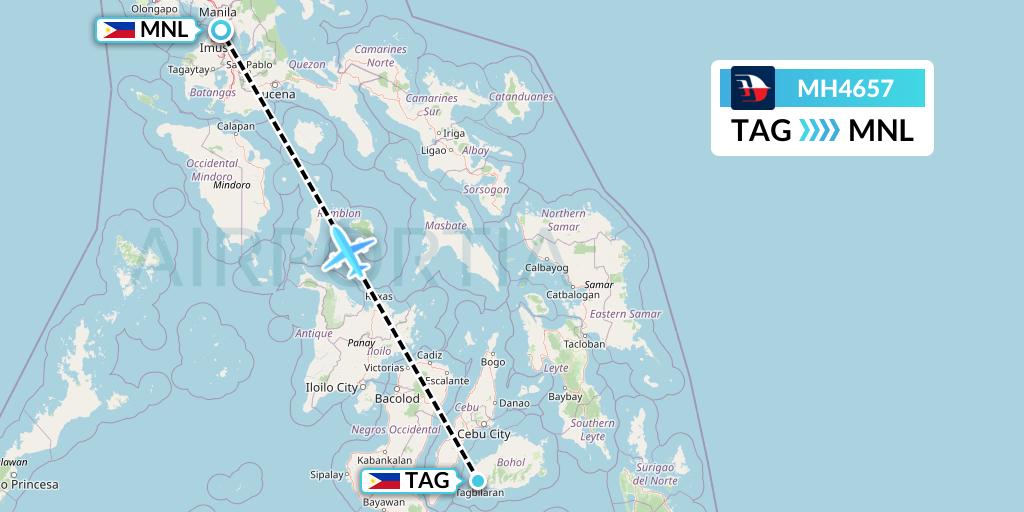 MH4657 Malaysia Airlines Flight Map: Tagbilaran City to Manila