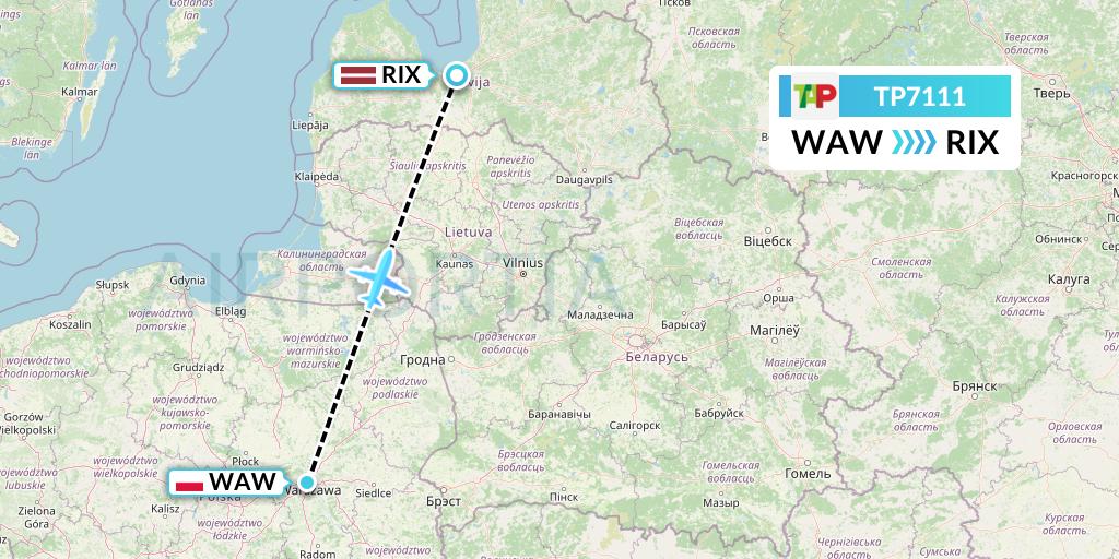 TP7111 TAP Portugal Flight Map: Warsaw to Riga