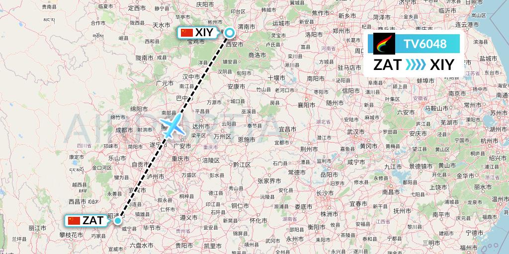 TV6048 Tibet Airlines Flight Map: Zhaotong to Xi'an