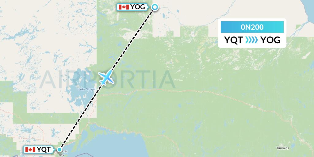 0N200 North Star Air Flight Map: Thunder Bay to Ogoki Post