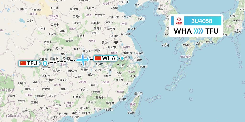 3U4058 Sichuan Airlines Flight Map: Wuhu to Chengdu