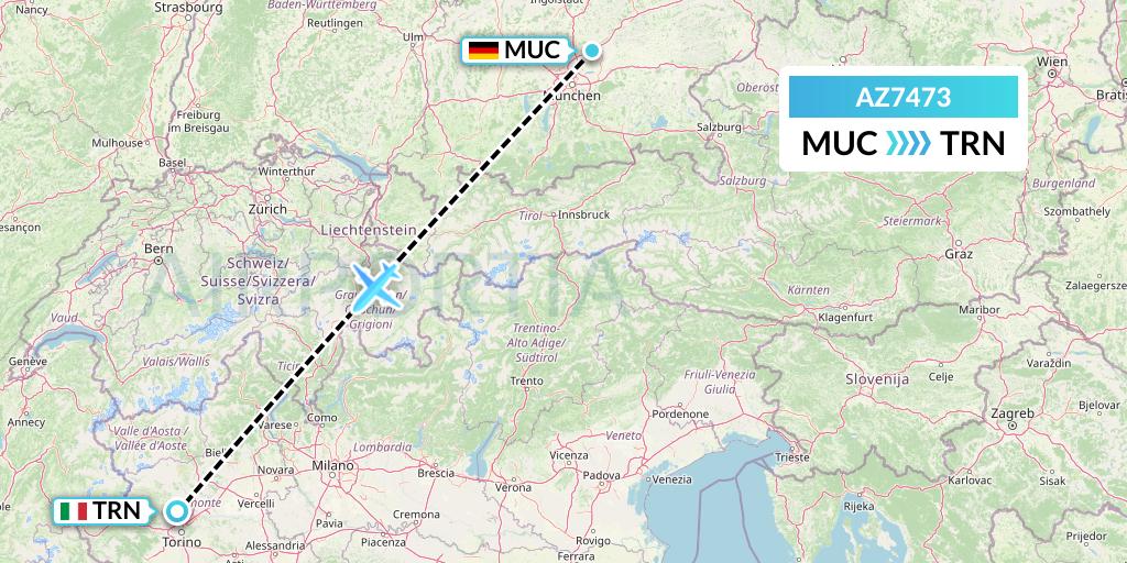 AZ7473 ITA Airways Flight Map: Munich to Turin