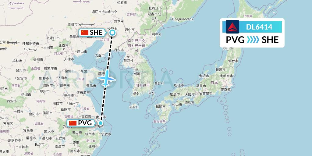 DL6414 Delta Air Lines Flight Map: Shanghai to Shenyang