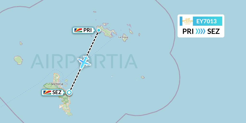 EY7013 Etihad Airways Flight Map: Praslin Island to Victoria