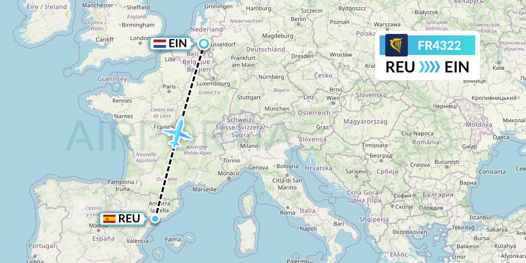 FR4322 Ryanair Flight Map: Reus to Eindhoven