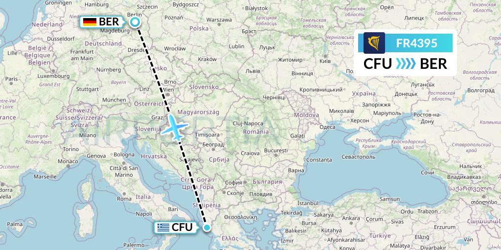 FR4395 Ryanair Flight Map: Corfu to Berlin