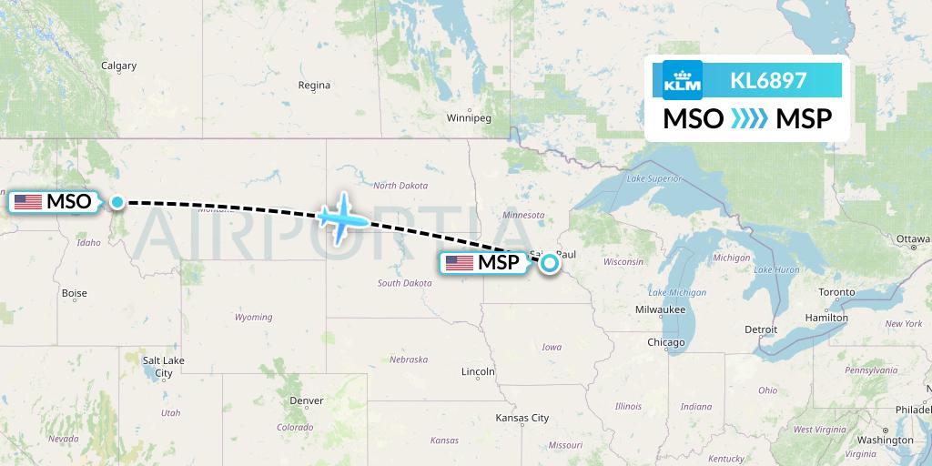 KL6897 KLM Flight Map: Missoula to Minneapolis